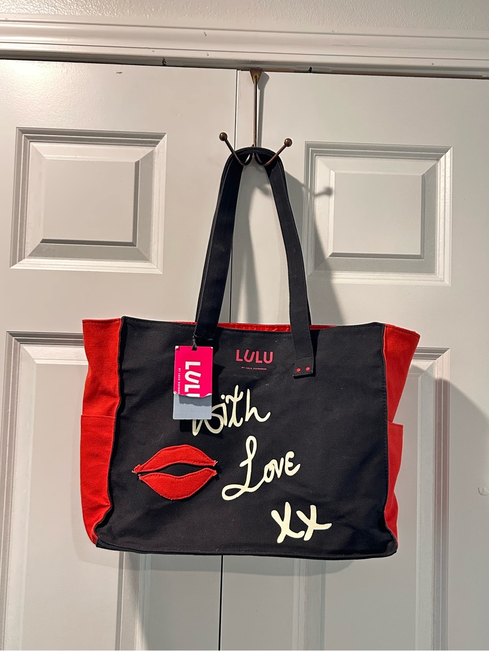 Lulu by Lulu Guinness Black & Red 'With Love' Canvas Carry All Tote